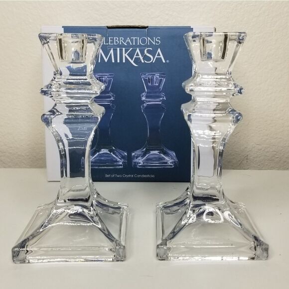 Celebrations by Mikasa Set of 2 Crystal Candlesticks Holders 6.25" - Picture 2 of 9